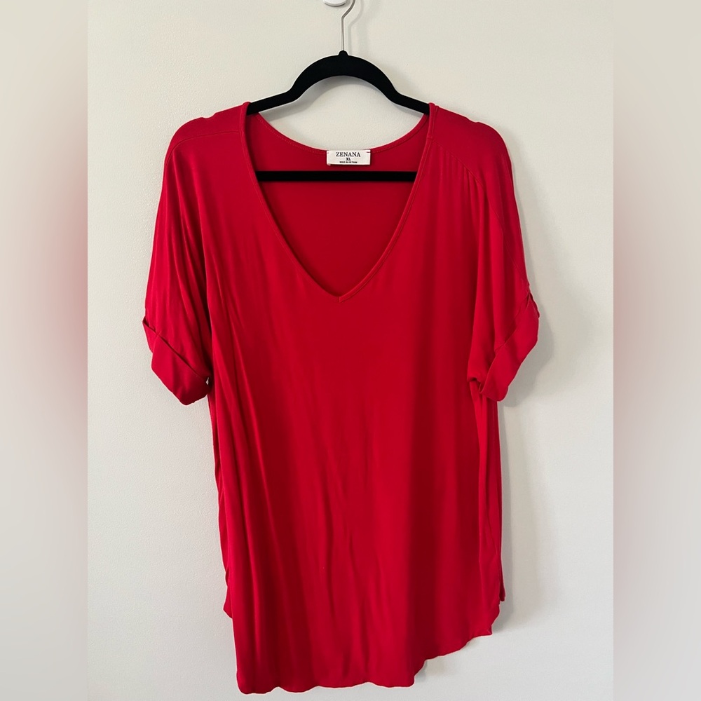 Zenana Outfitters Bright Red V-Neck Short Sleeve Top